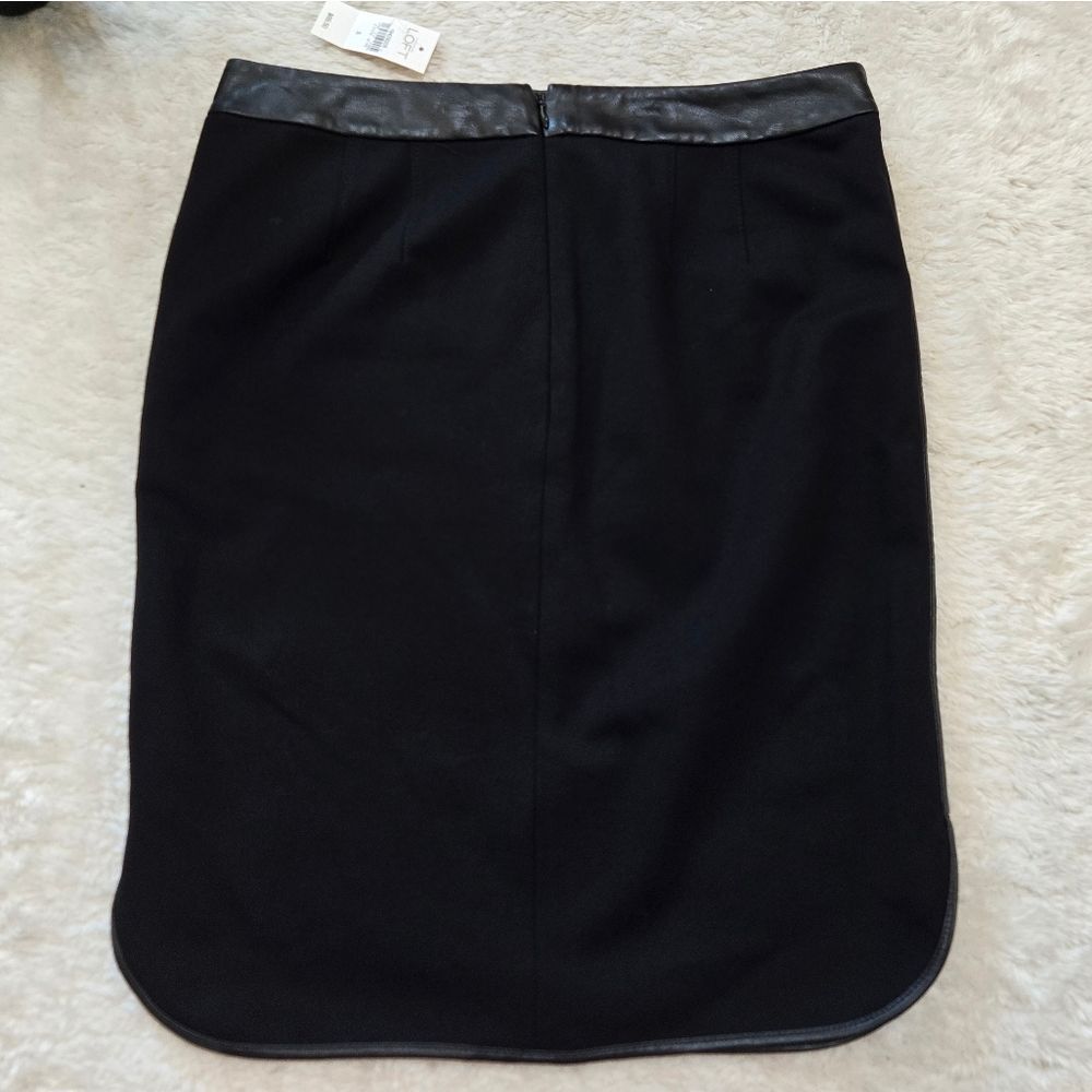 LOFT Black Pencil Skirt with Faux Leather Trim - Picture 5 of 7
